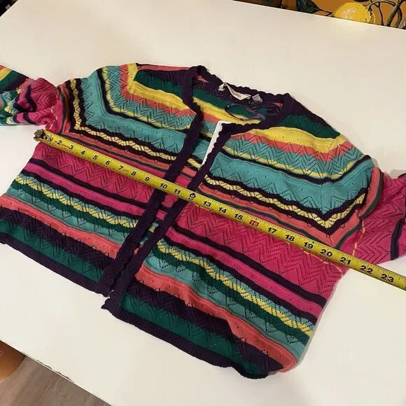 Soft Surroundings NWT Monteverde Stripe Cardigan Sweater - Size L Artsy Colorful - Picture 7 of 8